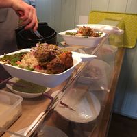 salad, sauce and two types of falafel  at Leaf in Hay-on-wye