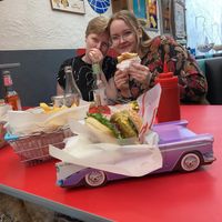 Basil burger and fries  at Ebbas Fik in Helsingborg