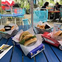 Hawaii burger and mexican burger with chips as a side (if you prefer salad as a side you need to tell them)  at Ebbas Fik in Helsingborg