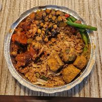Stew 🐔 protein, chickpeas, stir fry vegetables, quinoa, curry 🐔 protein. at Veggie Castle in Jamaica