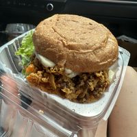 Oyster mushroom burger  at Veggie Castle in Jamaica