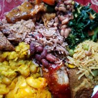 My plate once I got all the food home.  at Veggie Castle in Jamaica