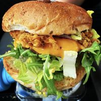 Oyster mushroom burger at Veggie Castle in Jamaica