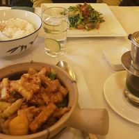 Rau Muống Xào Tỏi, 
Đậu Phụ Xào Rau, 
Vietnamese coffee at Bun Bo Hue in Stockholm