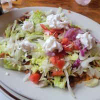 Chili on homemade fried tortilla chips with toppings. at Angel's Cafe in Stroudsburg