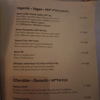 Vegan menu at EthioStar in Stockholm