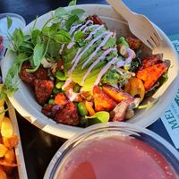 Salad and pink lemonade at The Organic Boho in Copenhagen