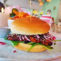 Tempeh burger - amazing! at The Organic Boho in Copenhagen