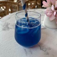 Blue lemonade with white tea.   at The Organic Boho in Copenhagen