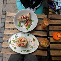 Falafel burger and tempeh wrap with juice at The Organic Boho in Copenhagen
