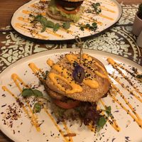Burger with fried cauliflower at The Organic Boho in Copenhagen
