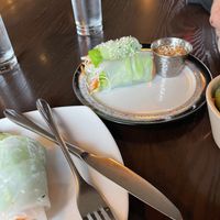 Spring rolls (serving is 4 pieces, peanut sauce is delicious and thick)  at Juju in Durham