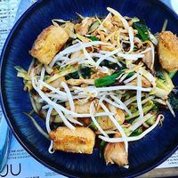 Crispy silken tofu with Korean rice cakes.  at Juju in Durham