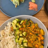 Vegan curry and green sushi   at Pezetarian in Cartagena