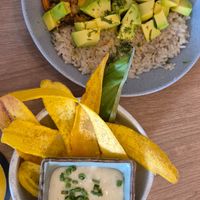 The sauce with the plantain chips isn't vegan at Pezetarian in Cartagena