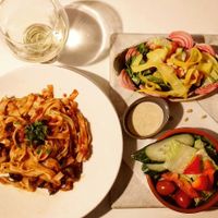 Grilled aubergines fettuccine with vegan rainbow salad at ASK Italian in Lichfield