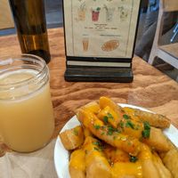 Happy Hour beer and Chickpea Fries at Chickpea Restaurant in Vancouver