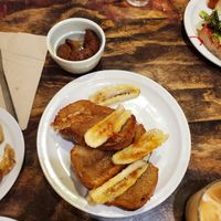 French toast, sausage at Chickpea Restaurant in Vancouver