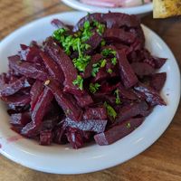 Red beet salad tapas at Chickpea Restaurant in Vancouver
