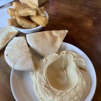 Kids hummus pita and fries   at Chickpea Restaurant in Vancouver