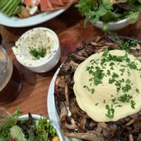 Shakshuka with vegan poached egg and truffled n'oyster - so good! at Chickpea Restaurant in Vancouver