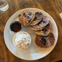 Bluberry oat pancakes at Chickpea Restaurant in Vancouver