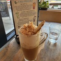 Fall special: salted caramel & cinnamon oat latte 🍂☕️  at Chickpea Restaurant in Vancouver