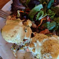 Eggs Benechick, wow! Order this!!! at Chickpea Restaurant in Vancouver