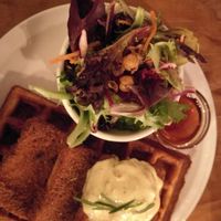 Waffle benechick at Chickpea Restaurant in Vancouver