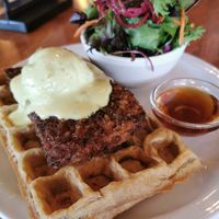 Benechick and waffles. at Chickpea Restaurant in Vancouver