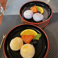 Yuzu (bottom) and passionfruit (top) mochi  at Itadakizen in Shrewsbury