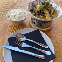 Masaman curry with tofu and vegetables + rice  at Thai Corner in Alicante