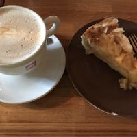 Vegan apple cake and soya latte at Cafe Berlin in Akureyri