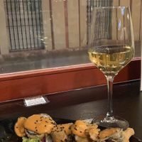 Vegetable tempura sushi with porcini mushroom sauce  at La Bartola in Sevilla