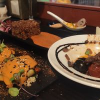 Tempera vegan sushi, rice, aubergine dishes at La Bartola in Sevilla