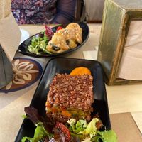 Thai red rice and veggie tempura sushi  at La Bartola in Sevilla