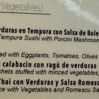 Vegan menu  at La Bartola in Sevilla