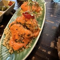 Zucchini sachets stuffed with minced vegetables  at La Bartola in Sevilla