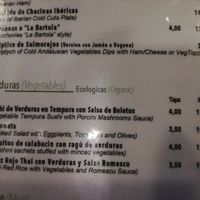 Menu at La Bartola in Sevilla
