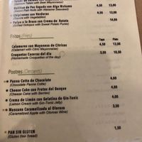 Menu at La Bartola in Sevilla