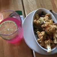 Dragon Fruit Limeade and Charred Cauliflower at True Food Kitchen in King Of Prussia
