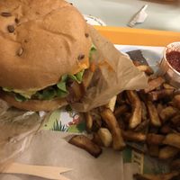 Vegan burger with fries  at Velicious Burger in Strasbourg