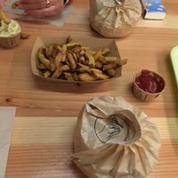 Tasty burgers with fries, vegan mayo and ketchup  at Velicious Burger in Strasbourg