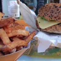 Spicy BBQ buger with fries... at Velicious Burger in Strasbourg