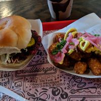 Burger, curry tots (rotating special) and a shake! at The Playhouse & Swillburger in Rochester