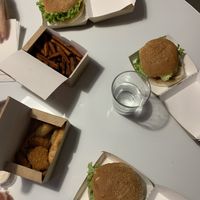 Beyond Burger feast (plus vegan nuggets, vegan ham rolls and sweet potato fries) at Fari's in Ljubljana