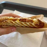 Vegan toast with “cheese” and “meat” slices at Fari's in Ljubljana