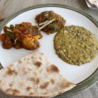 Curries on my plate ready to eat  at Spice Garden in Sitges
