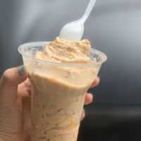 Tofu ice cream with 3 fruits (kiwi, peach, strawberry).  at Bar Laitier Le Frisson in Quebec