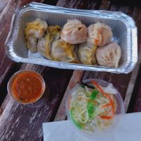 Variety of vegan dumplings/momos to go with a dip and salad at Momos Tibetain in Strasbourg